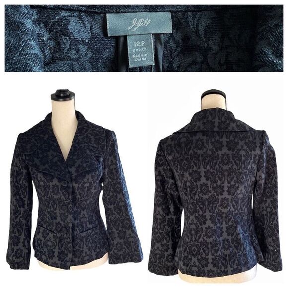 J. Jill Blazer Black Brocade Jacket 12 Petite Classy Minimalist - Picture 2 of 10